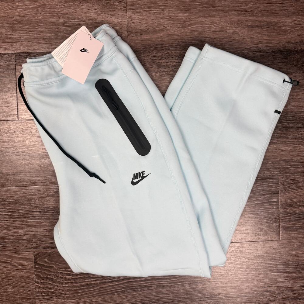 Nike Tech Fleece Open Hem Pants Glacier Blue Black Men's L NWT HJ6533-474